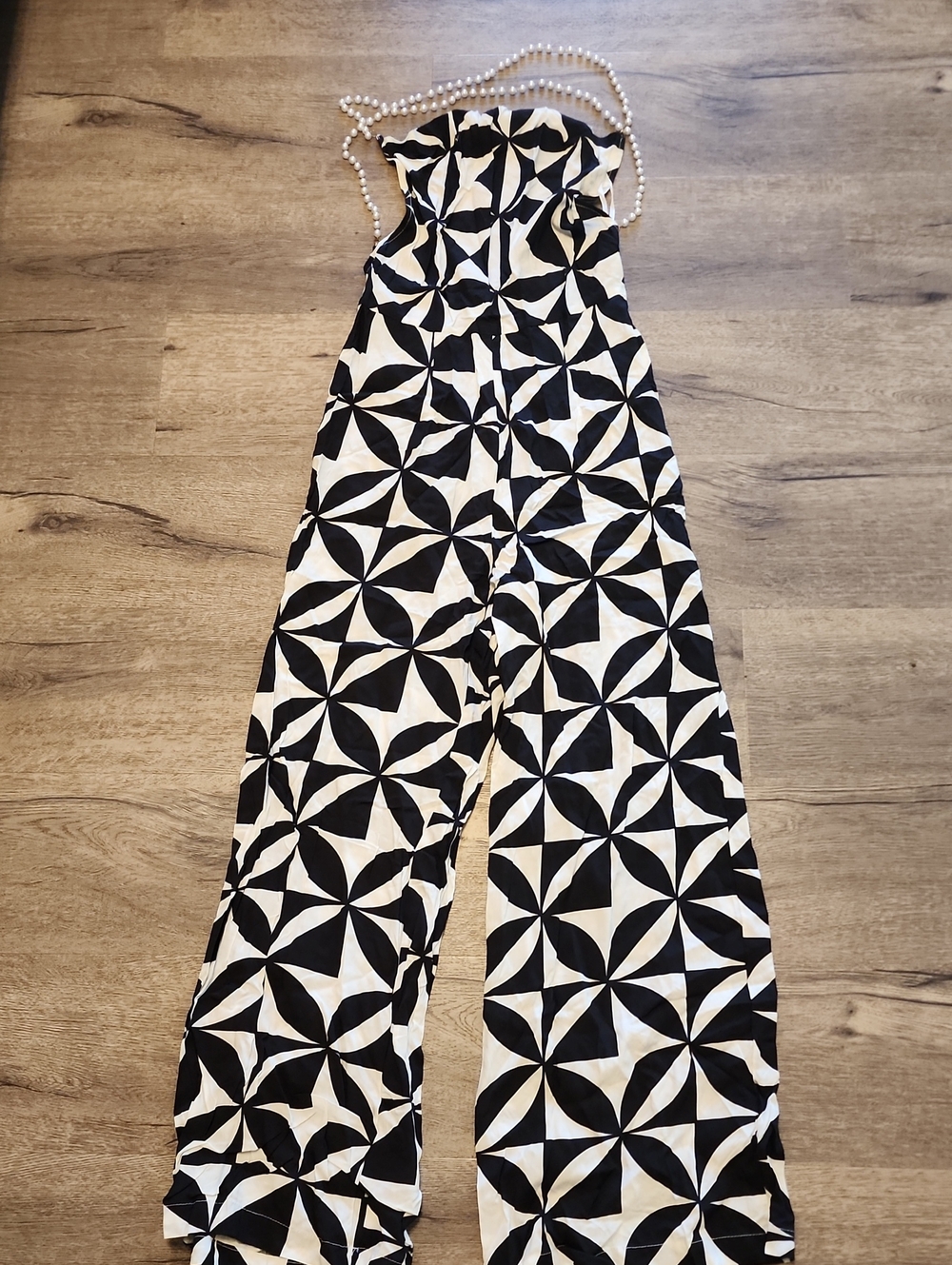 Black & White Geometric Strapless Jumpsuit - Open Back